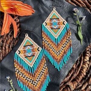 Handcrafted Beaded Southwestern Long Earrings💥